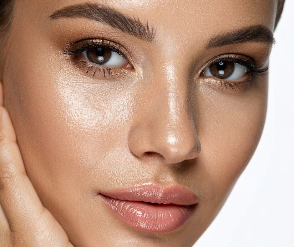 A woman with glowing skin after a facial