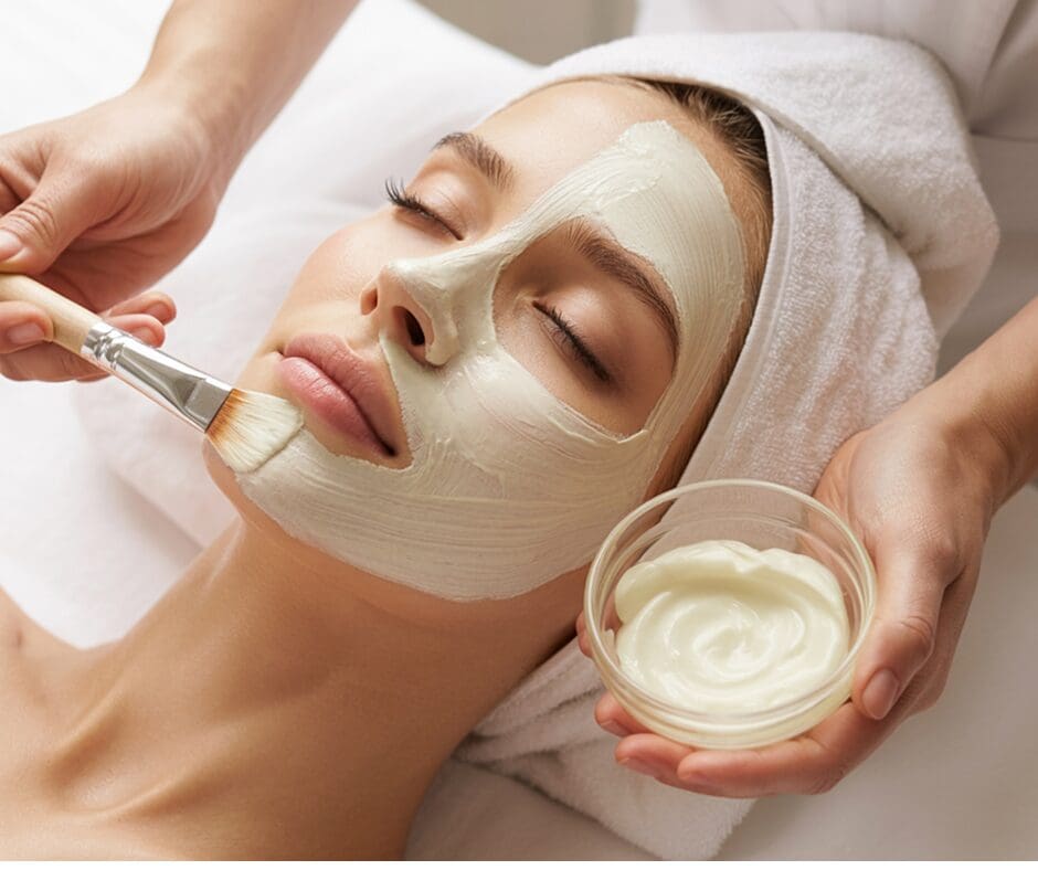 a woman receiving a facial